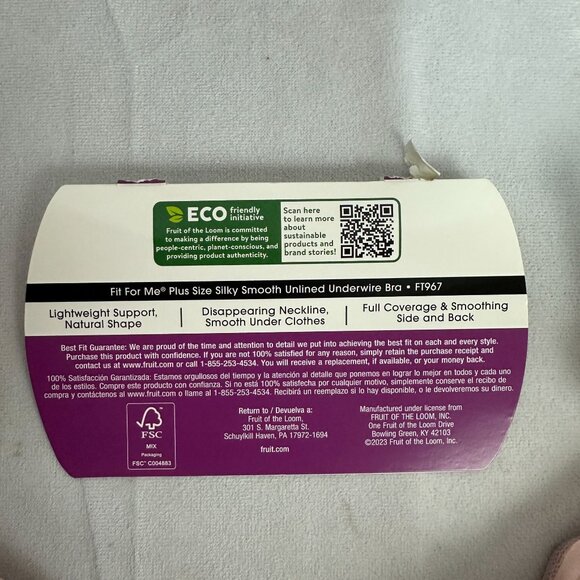 Fit For Me By Fruit Of The Loom Womens 42DDD Silky Smooth Unlined Underwire Bra - Picture 3 of 6